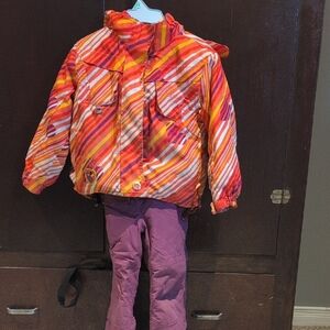 Colorful Striped Jacket and Purple Pants Set